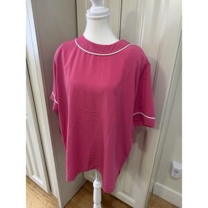 DA-RUE of California Pink Blouse Size 18 Retro Mod Piped Trim Short Sleeve VTG‎
